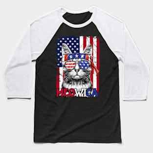 Men Women Funny Cat Lover 4th Of July Meowica American Flag Baseball T-Shirt